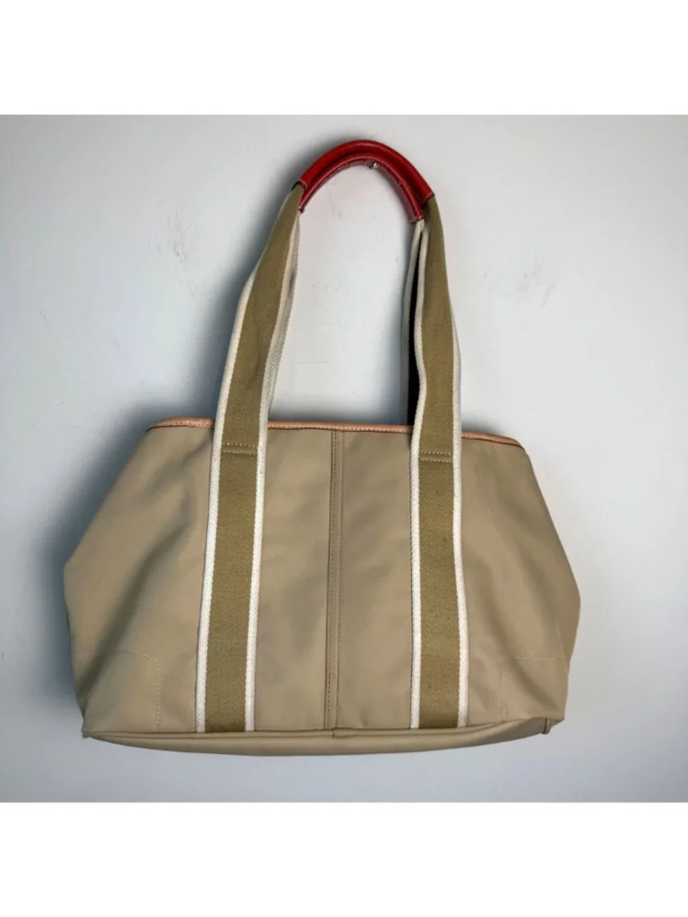 Coach Vintage 2005 Hampton Nylon Tote Bag Medium Tan Red Coastal Preppy Y2K